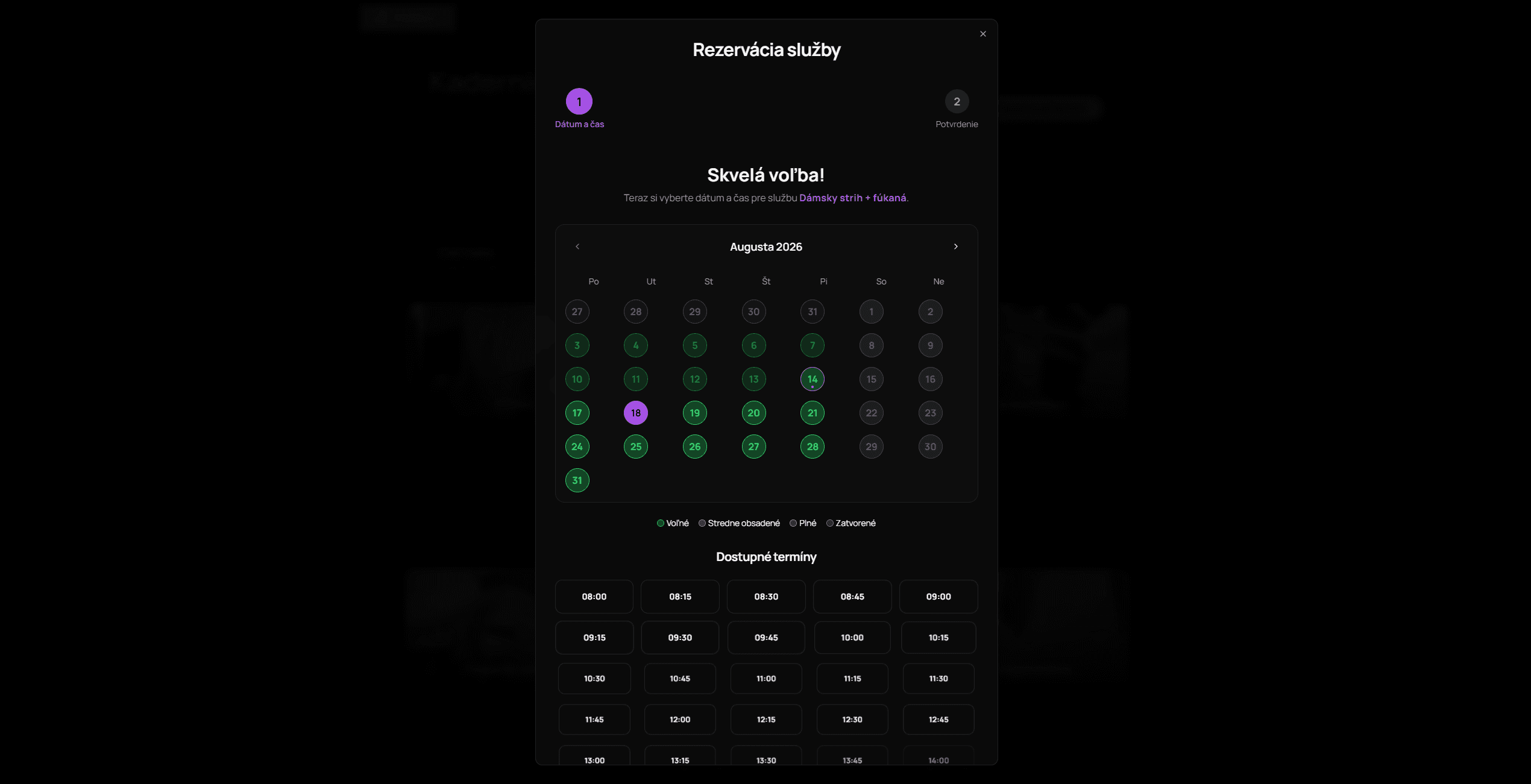 Screenshot: Klientsky rezervačný flow na mobile (Booking Experience)