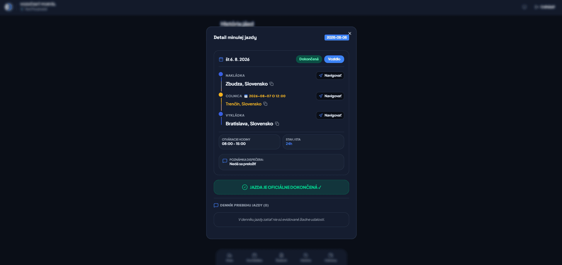 Screenshot: Vodičský portál a rozhranie vodiča